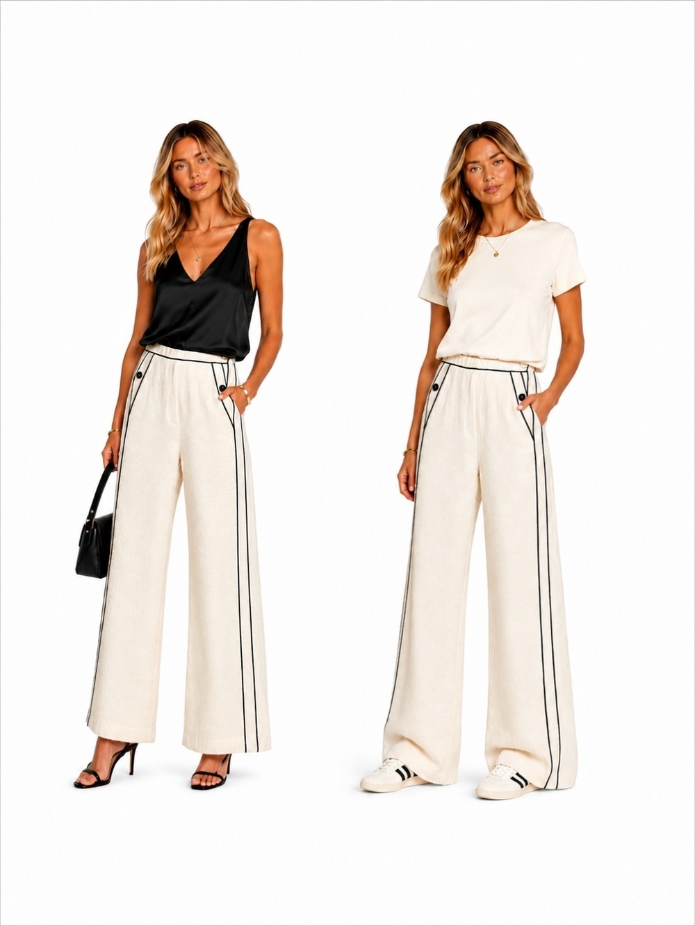 Maje Paris Ecru 100% Cotton Textured Wide Leg Pants Quiet Luxury Size 2